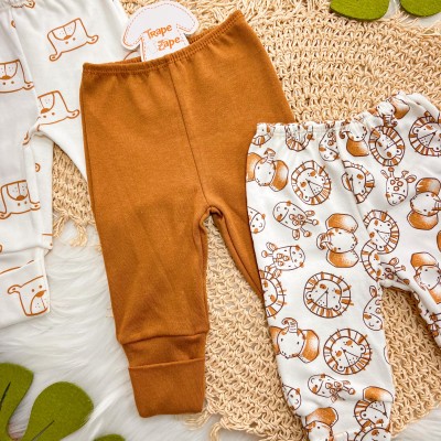 Kit 3 Calças - Doguinhos, Ferrugem e Safari - Off White e Ferrugem